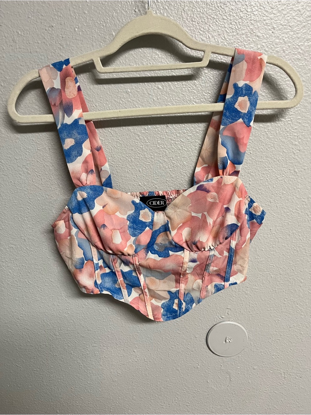 Cider Floral Bustier Crop Top in Pink & Blue